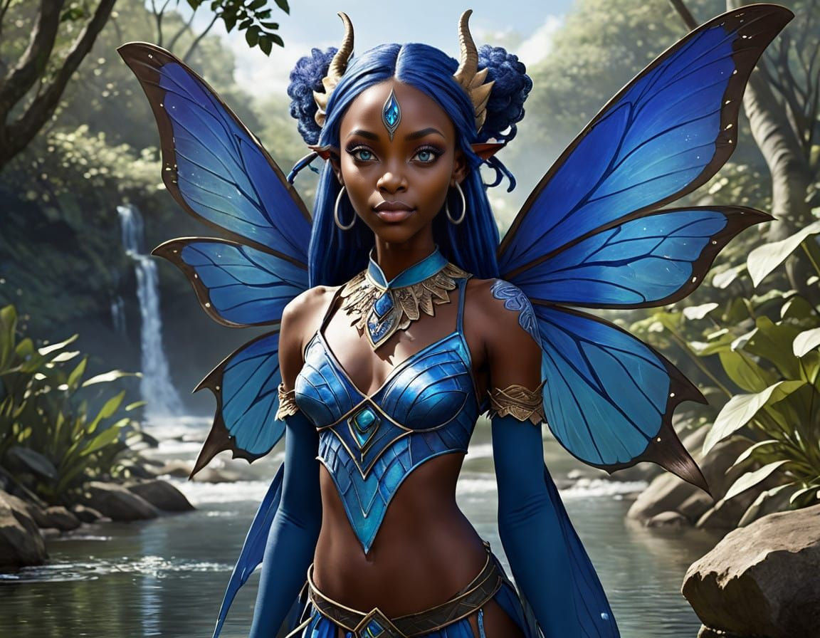 Surreal African Fae Hybrid with Enchanted Wings