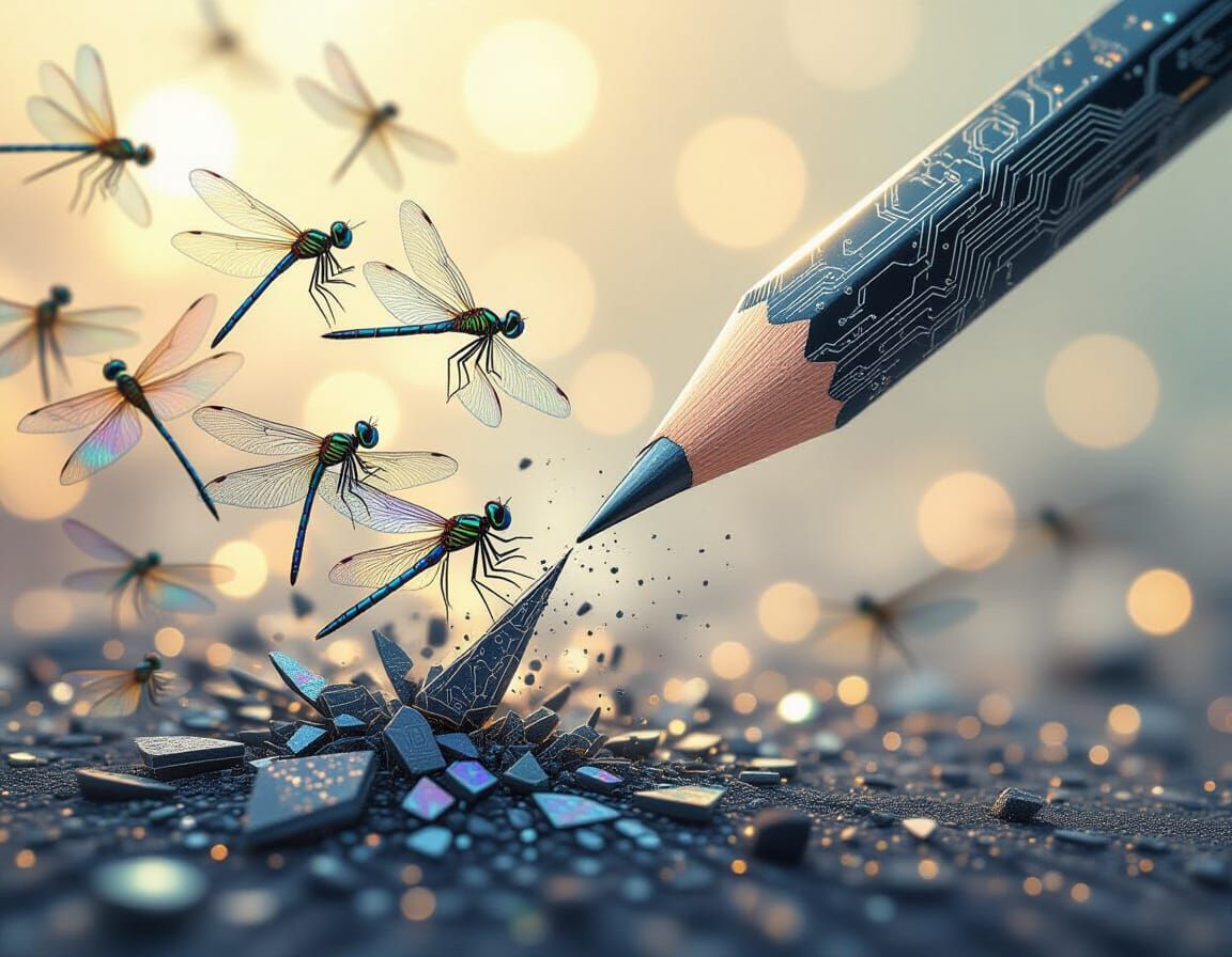Dragonflies Emerge From Shattered Pencil, Circuit Wings