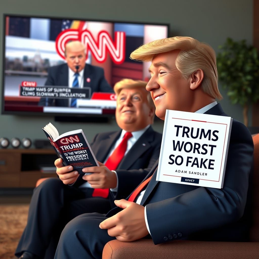 Trump Watches CNN with Adam Sandler: 3D Render