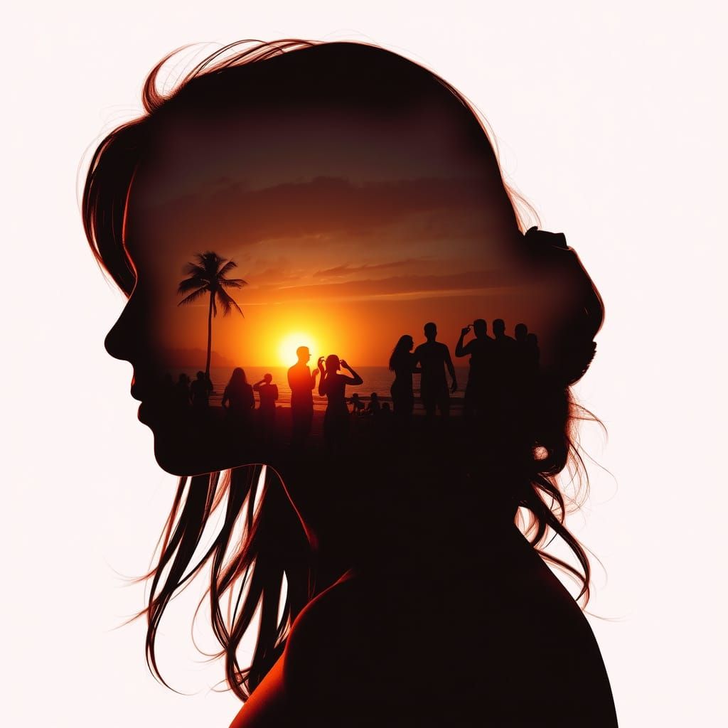 Ethereal Woman Enveloped in Sunset Beach Party