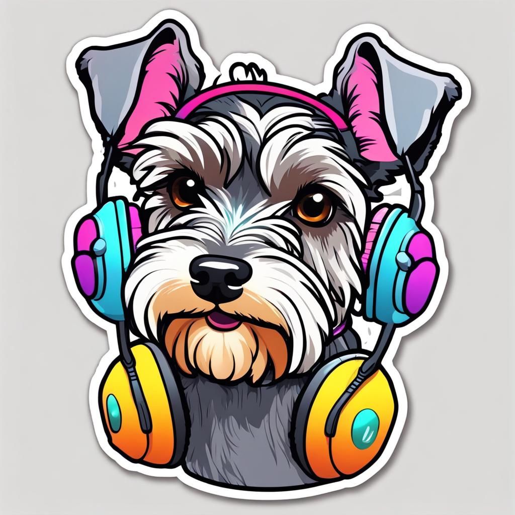 Happy Schnauzer with Earmuffs, Kawaii Vector Art