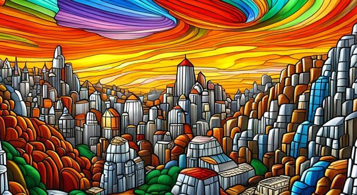 Fantasy City of Colored Glass Digital Rendering