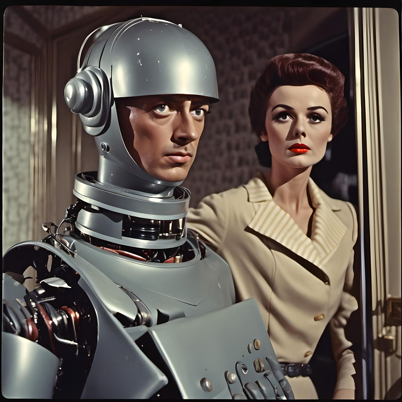 Robot Detective Villain in 1960s Movie Still