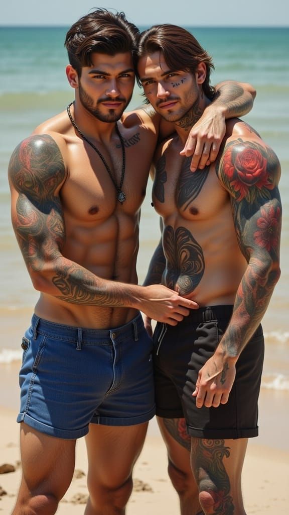 Muscular Beachcombers in Vibrant AlternaInk Realism