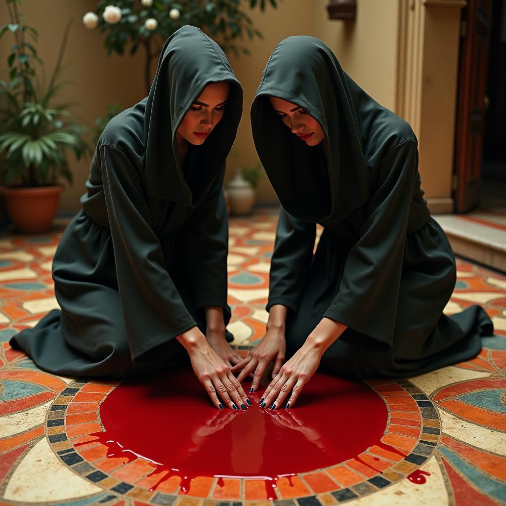 Vintage Photo of Witches and Red Liquid Magic