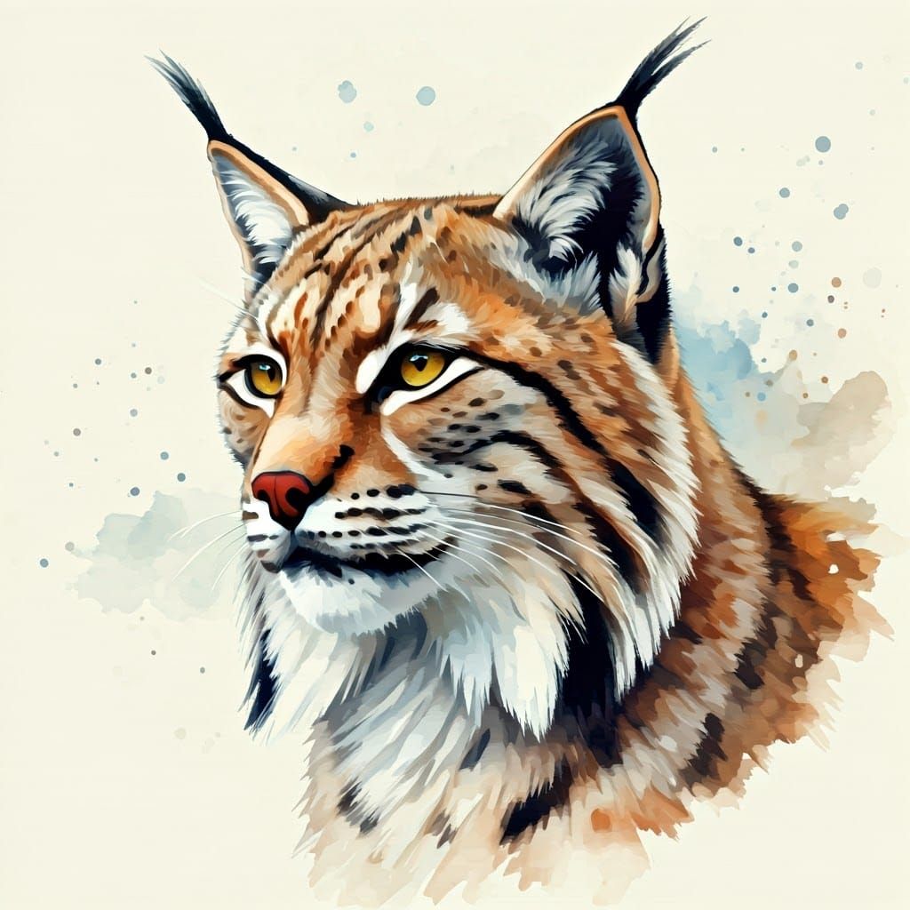 Watercolor Lynx Portrait in Earth Tones