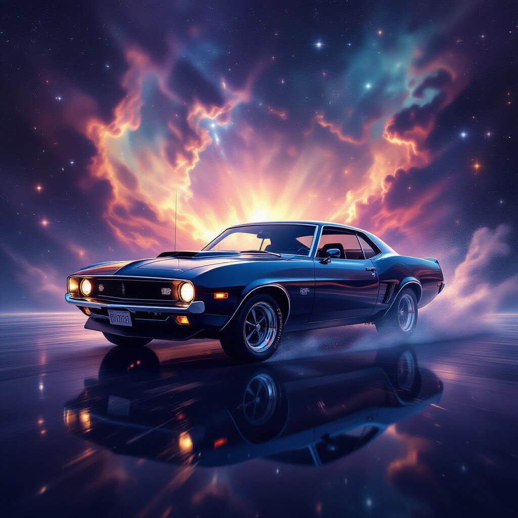 Cosmic Muscle Car in Stardust Vortex