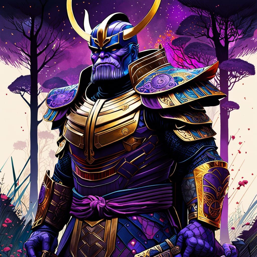Thanos as Samurai in Watercolor Style