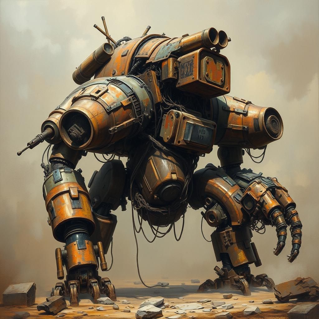Dilapidated Mech in Gritty Oil Painting Style