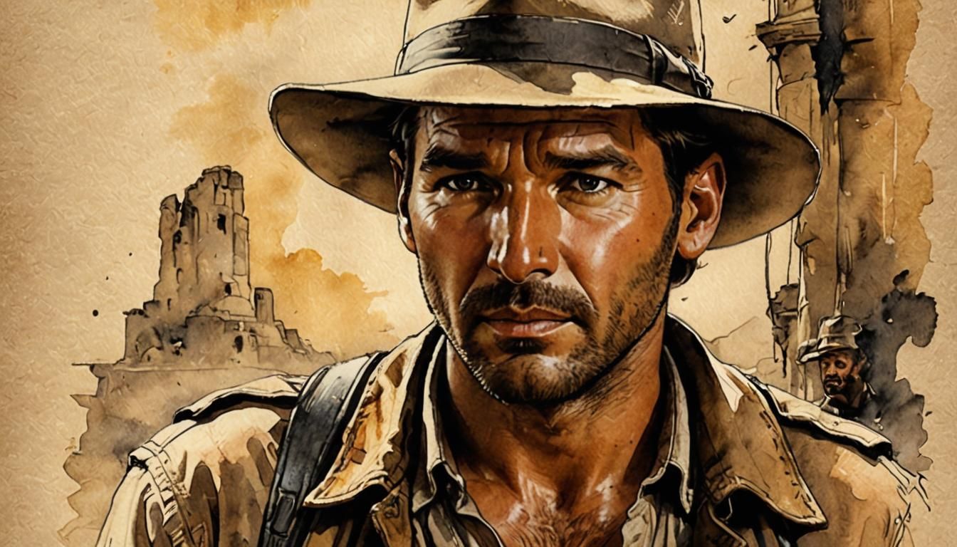 Mysterious Indiana Jones Portrait in Pen and Ink