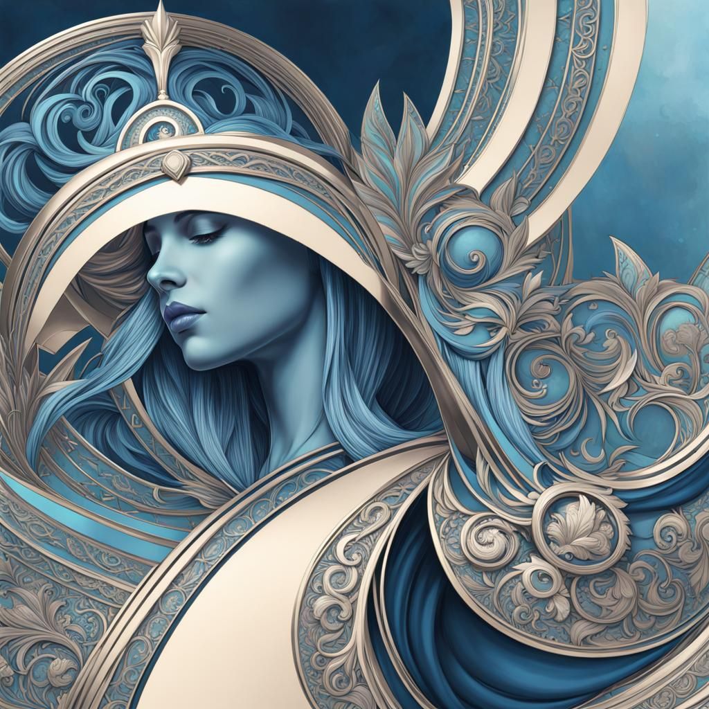 Dreamlike Portrait of Woman with Crown in Silver Cloak