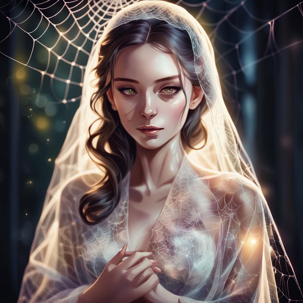 Manga Bride with Spiderweb Veil and Neon Lights
