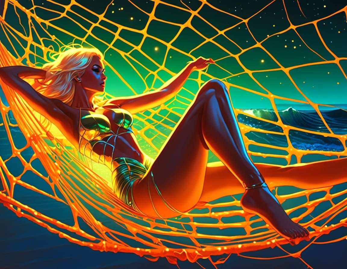 Surfer Girl in Spider Web Hammock