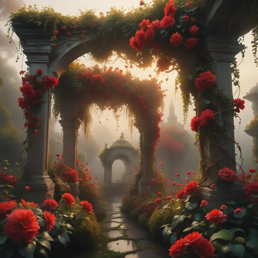 Lush Red Flower Garden in Cinematic Style