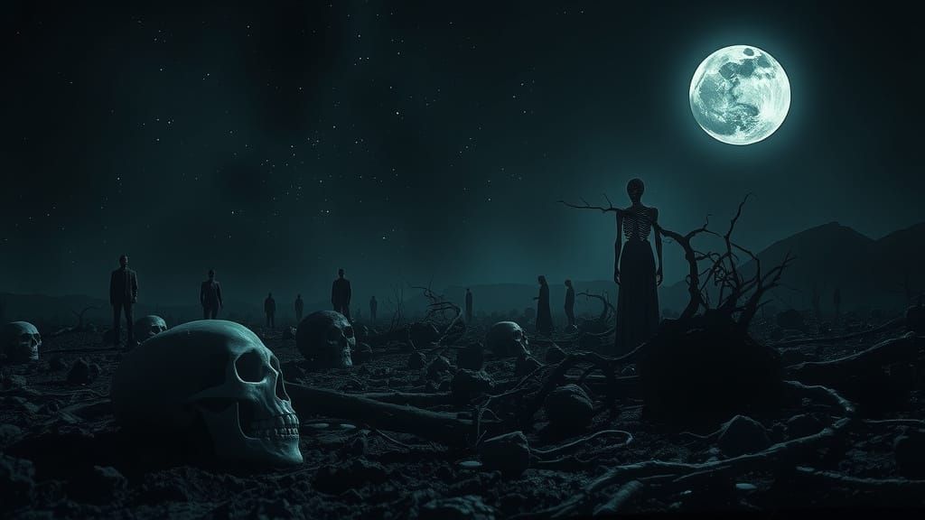 Mystical Moonlit Scene of Life and Death