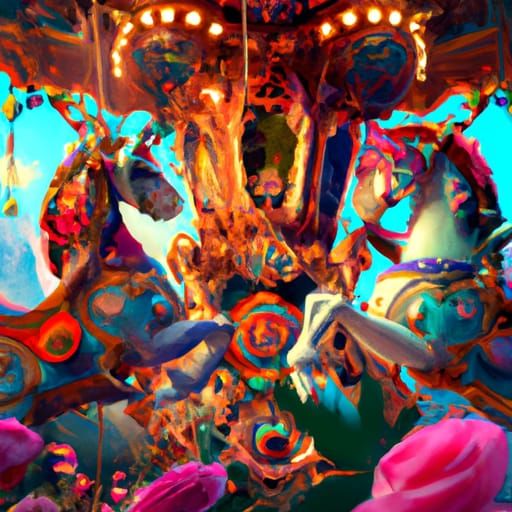 Ornate Carousel with Jeweled Horses: Fantasy Art