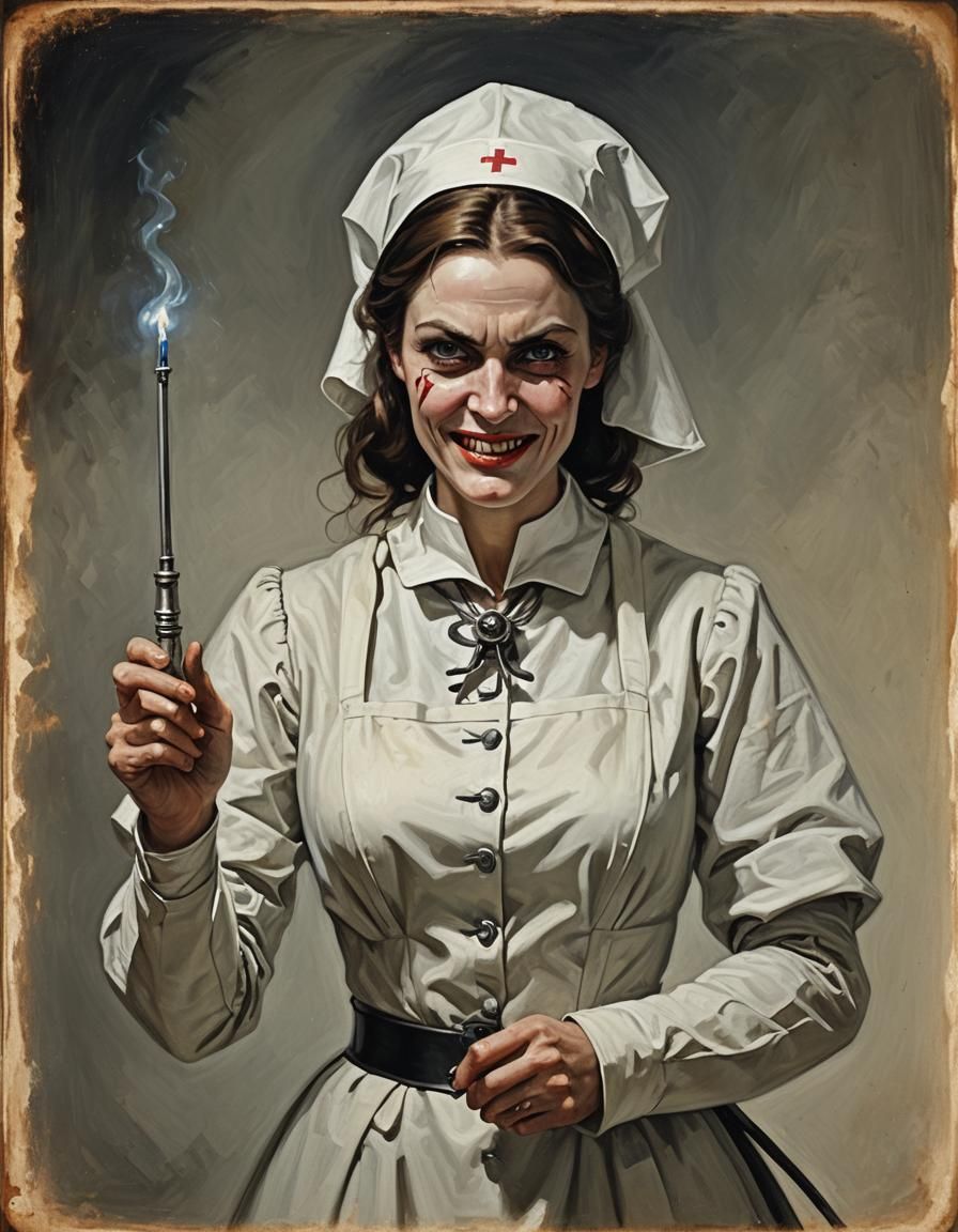 Sinister Medieval Nurse with Menacing Syringe