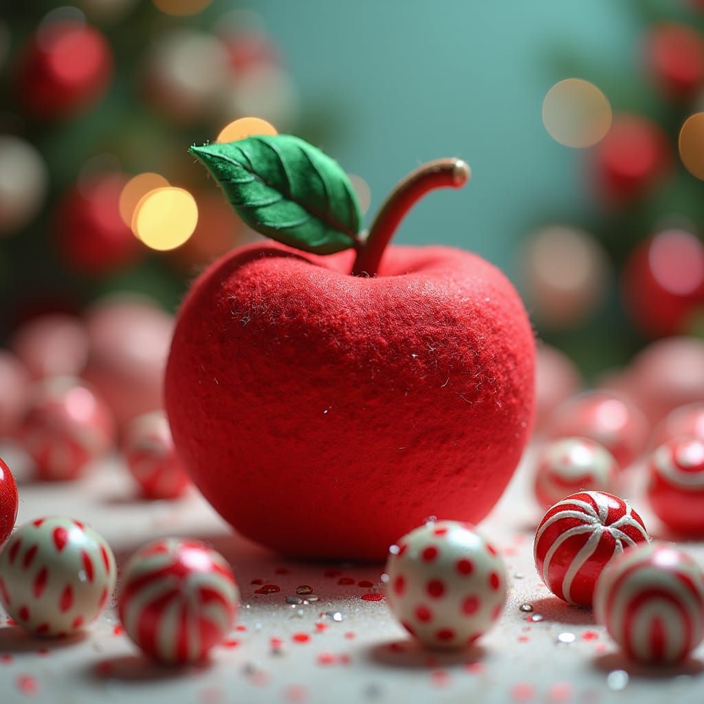 Felt Apple Christmas Craft in Candy Art Style