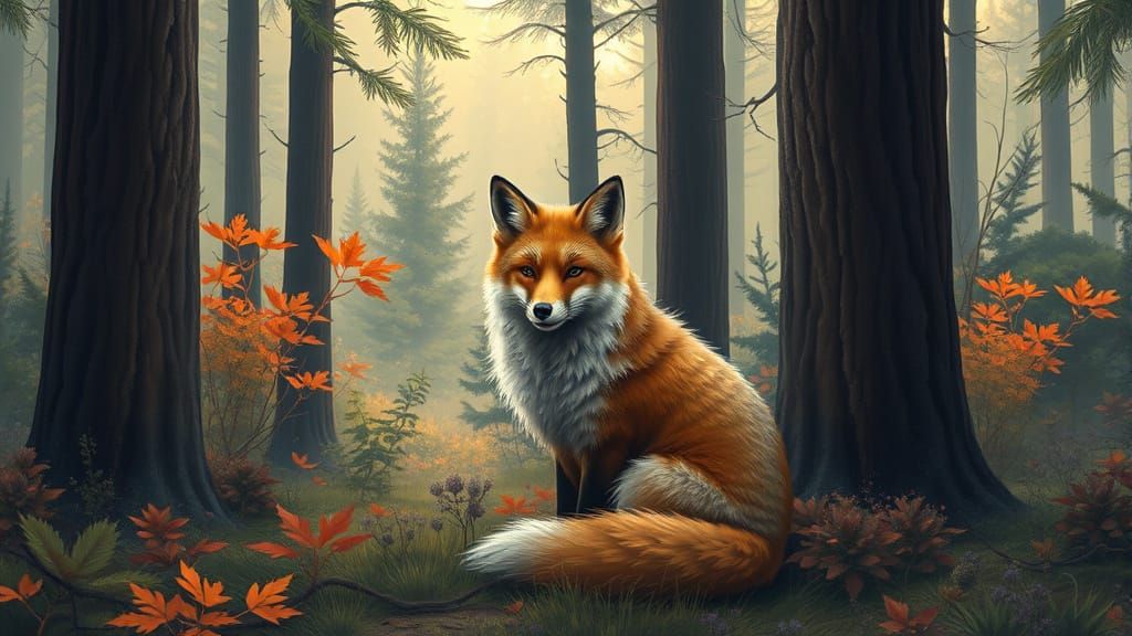 Serene Fox in Lush Forest Art