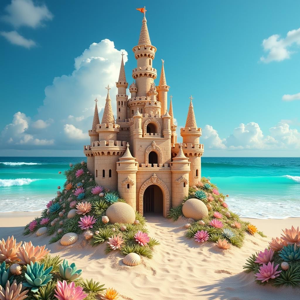 Majestic Sandcastle with Shells and Crystals