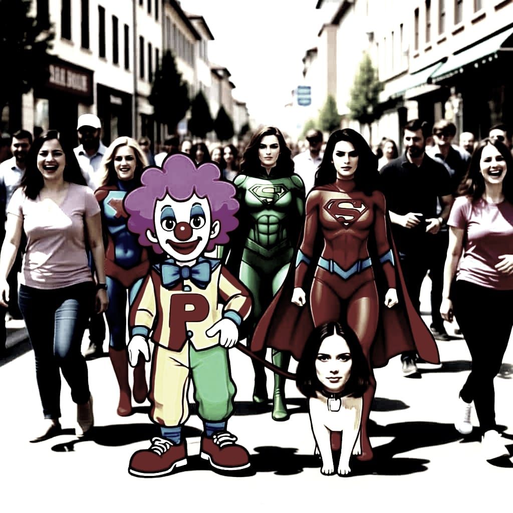 Dennis the Menace Walks Dog in City