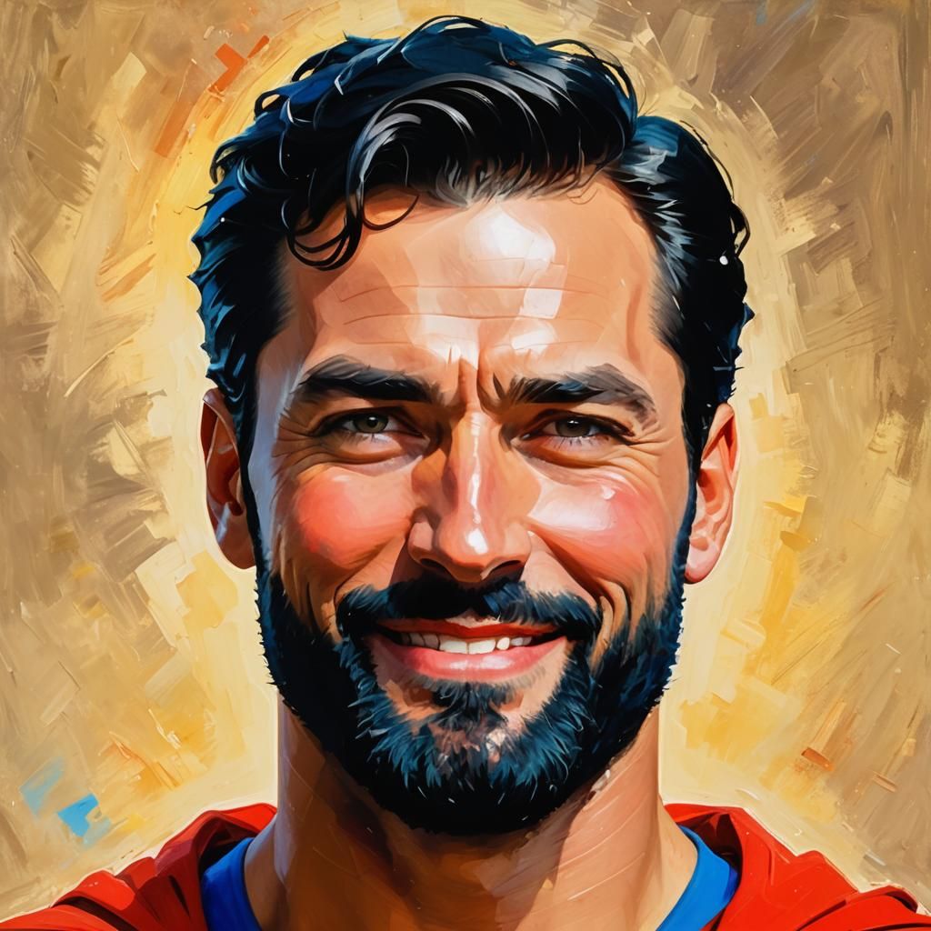 Joyful Superman Portrait in Neo-Impressionist Style