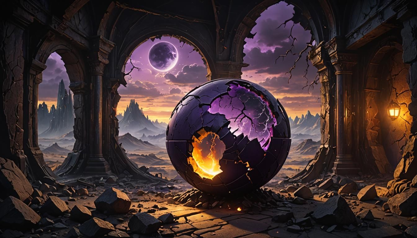 Cracked Globe in Apocalyptic Landscape: Dark Fantasy Art