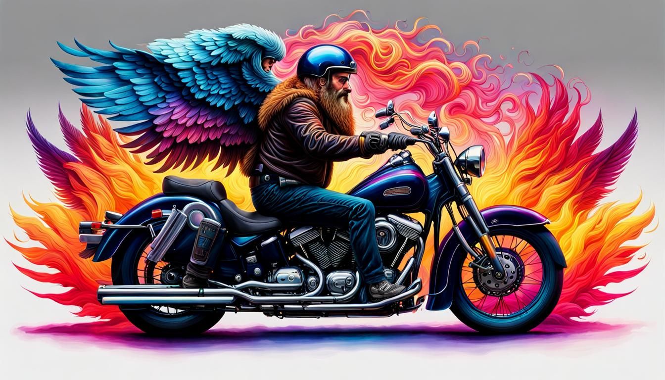 Astral Angel Biker Gang in Vibrant Digital Illustration
