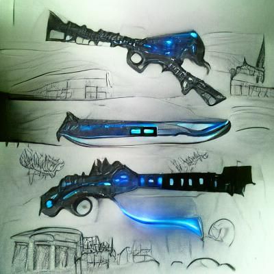 Futuristic Gunblade Concept Art with Blue Glow