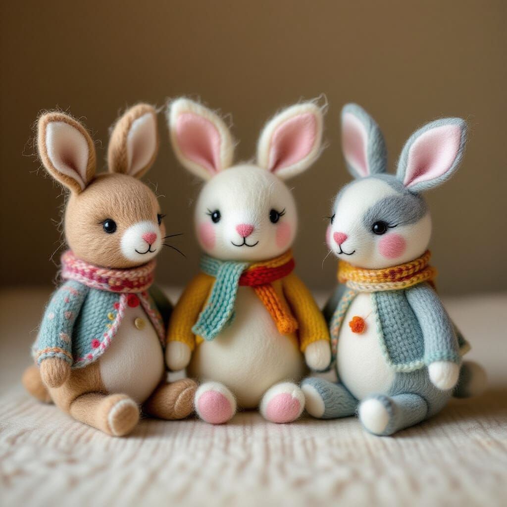 Adorable Felted Animal Characters in Whimsical Style