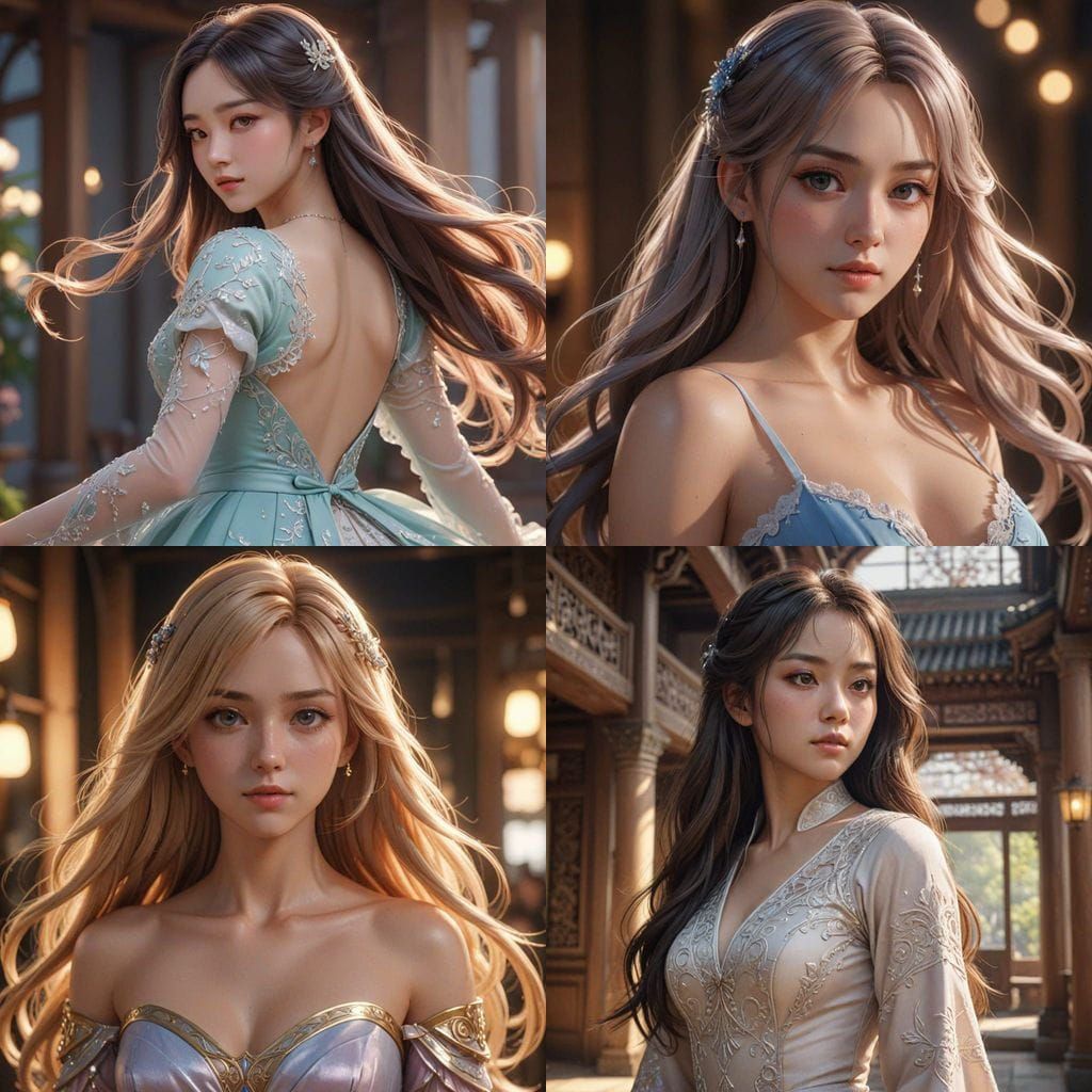 Ethereal Anime Goddess in Elegant Gown