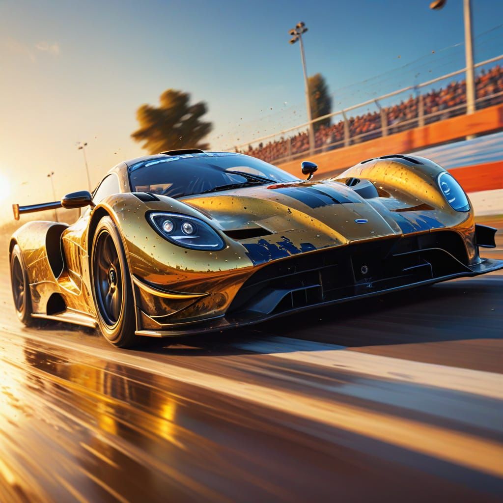 Racing Car on Track in Neo-Impressionist Style