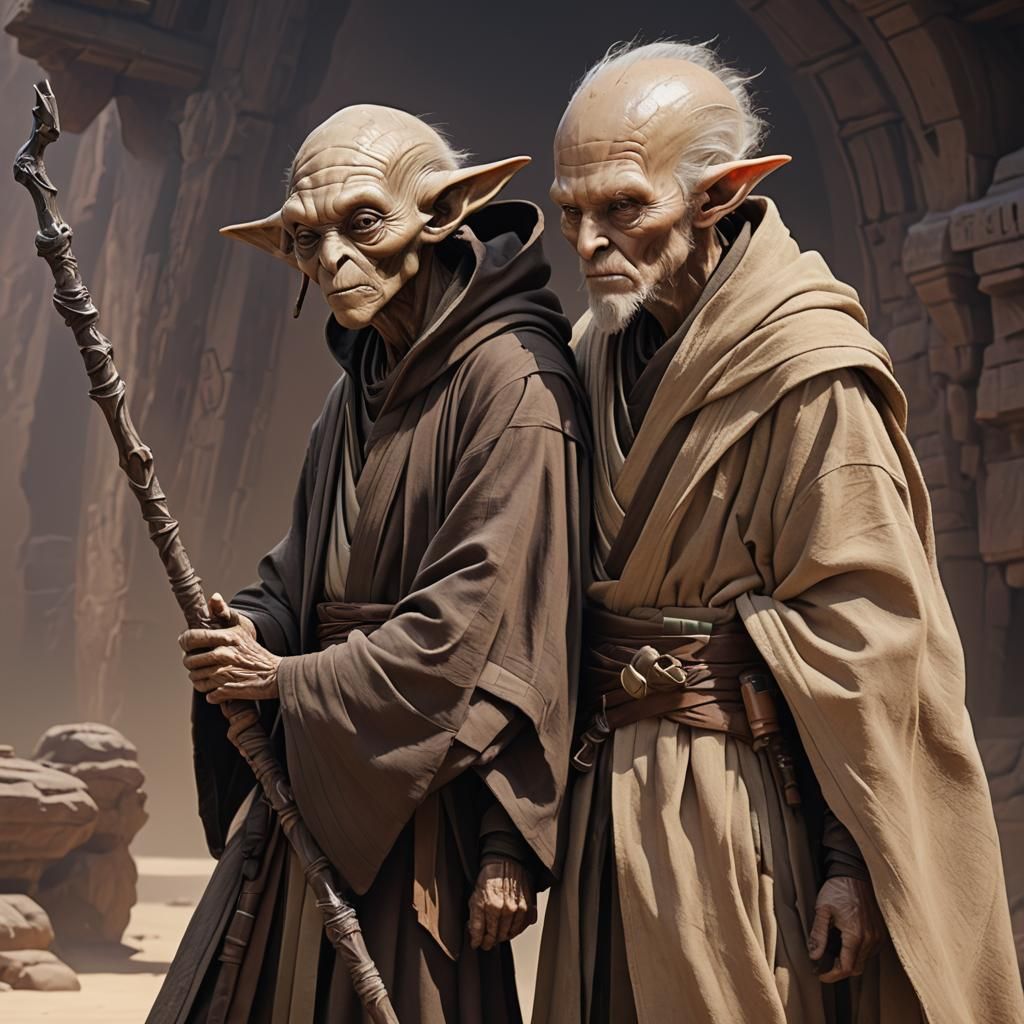 Alien and Jedi Master in Anime Style