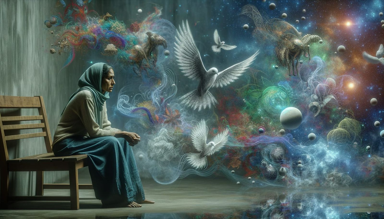 Woman Gazing at Fantastical Illusions