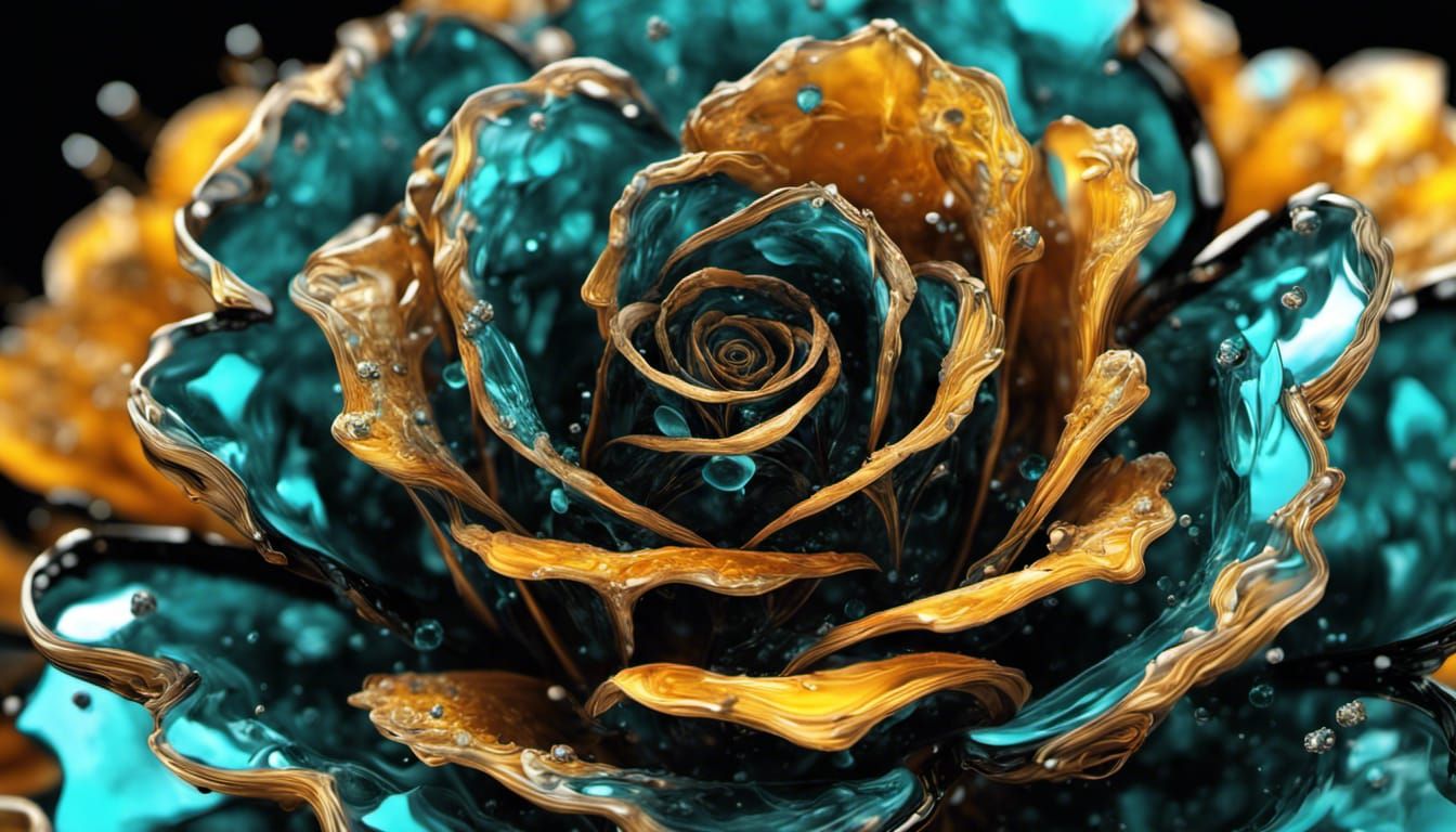 Crystal Rose with Bees: Digital Illustration