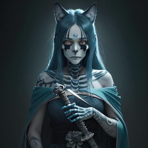 Anime Woman with Wolves in Studio Ghibli Style