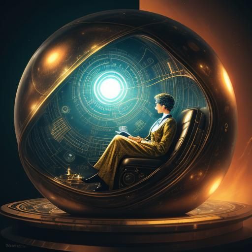 Surreal Marble Quantum Computer in Retro-Futuristic Style