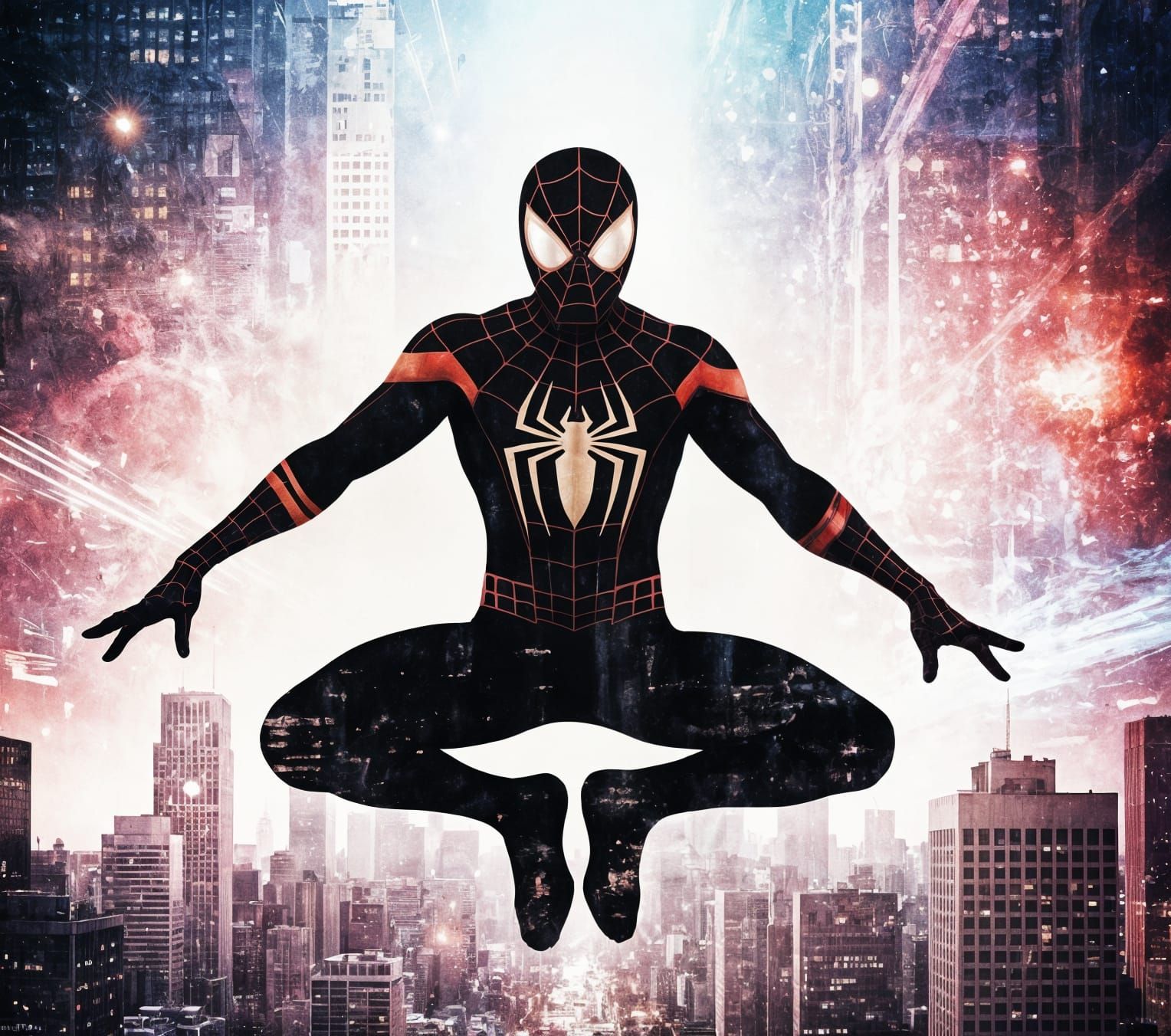 Spider-Man Double Exposure Silhouette in Fantasy Style