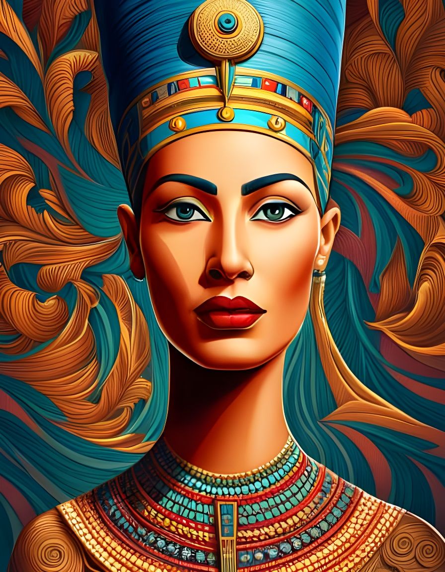 Detailed Egyptian Art of Queen Nefertiti