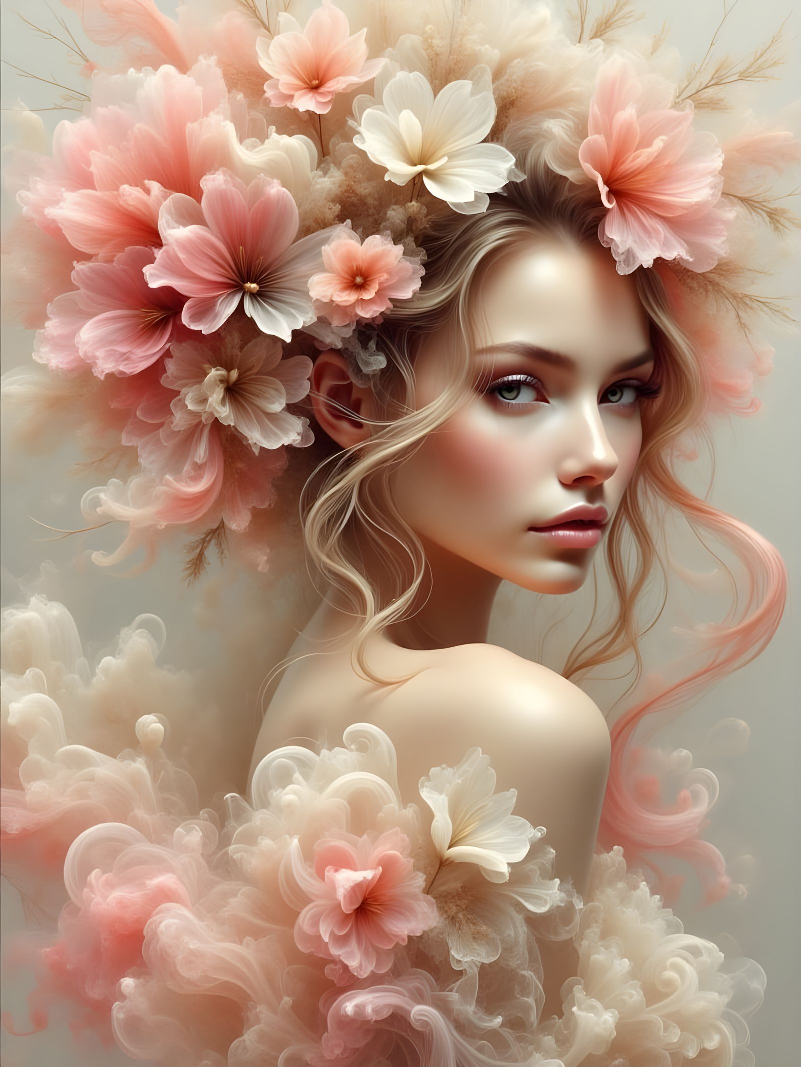 Dreamy Pink Portrait in Vintage Surreal Style