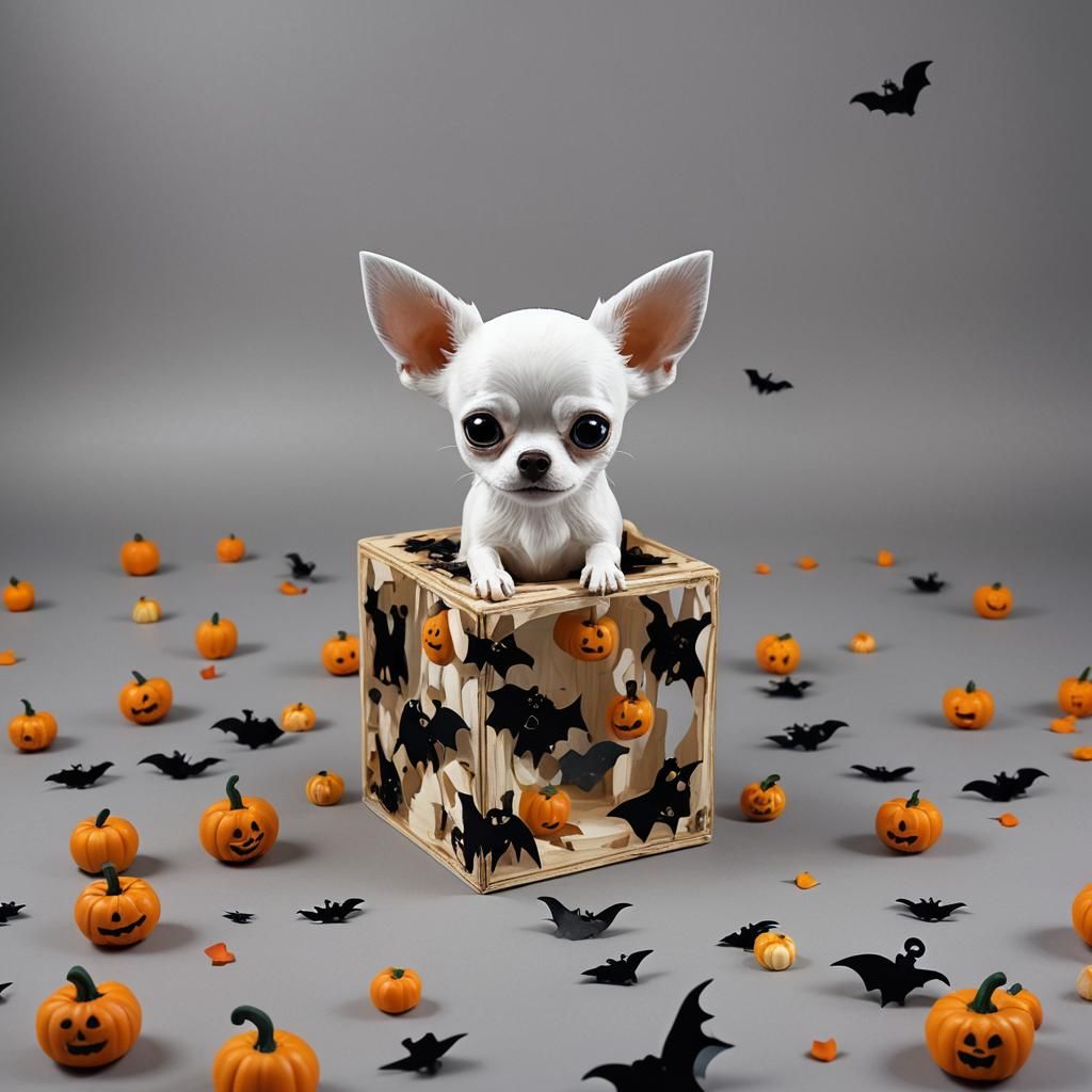 Halloween Chihuahua on Spooky Wooden Block