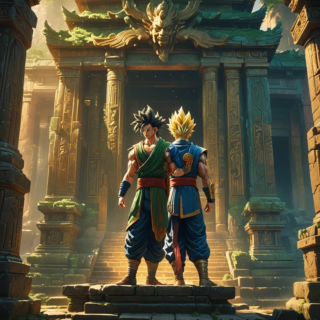 Heroic Vegito in Mystical Temple: Fantasy Art