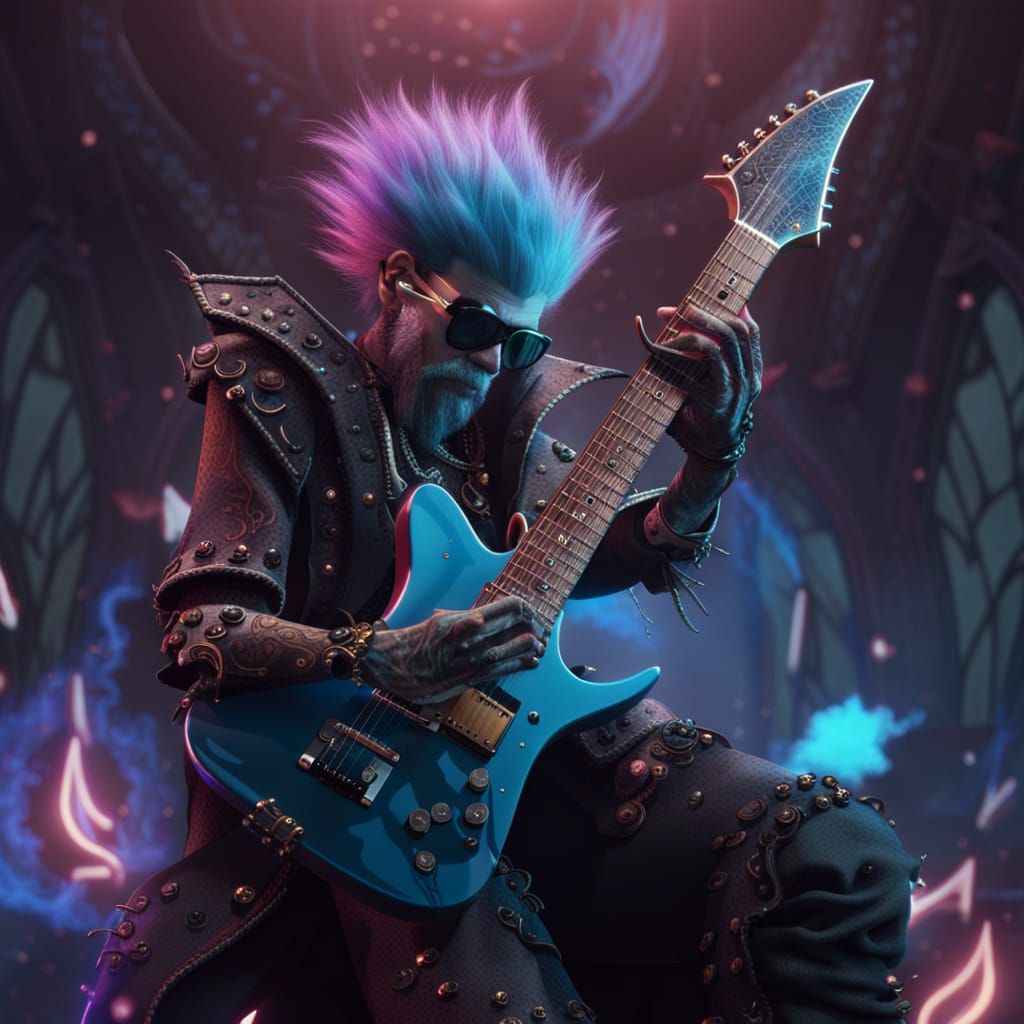 Punk Rock Wizard Plays Guitar: Detailed Matte Painting