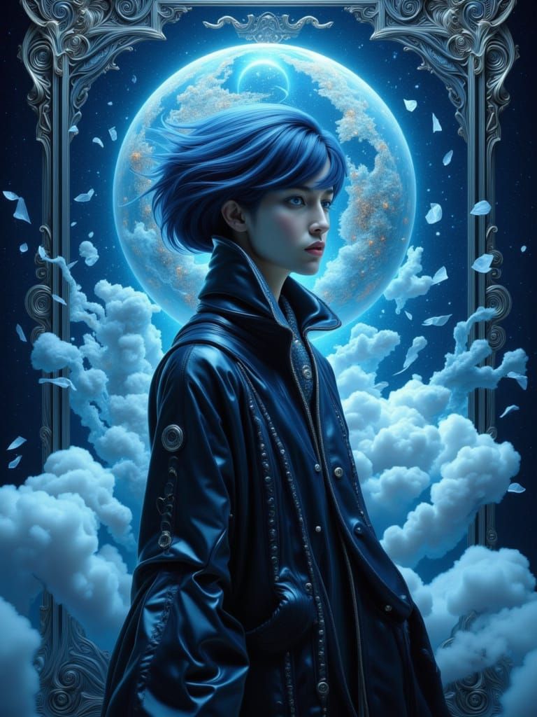 Surreal Man in Cerulean Blue Mist