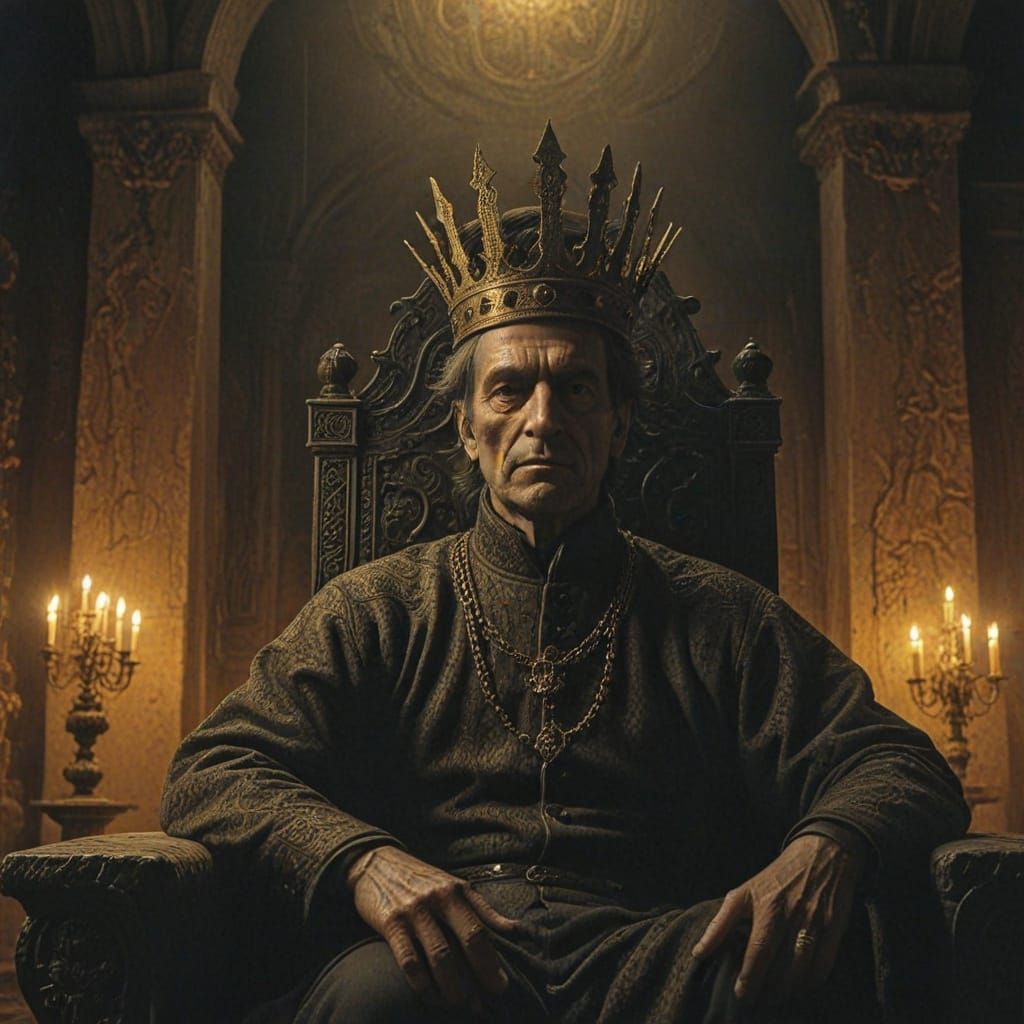 Regal King Seated on Throne in Špilberk Castle Courtyard