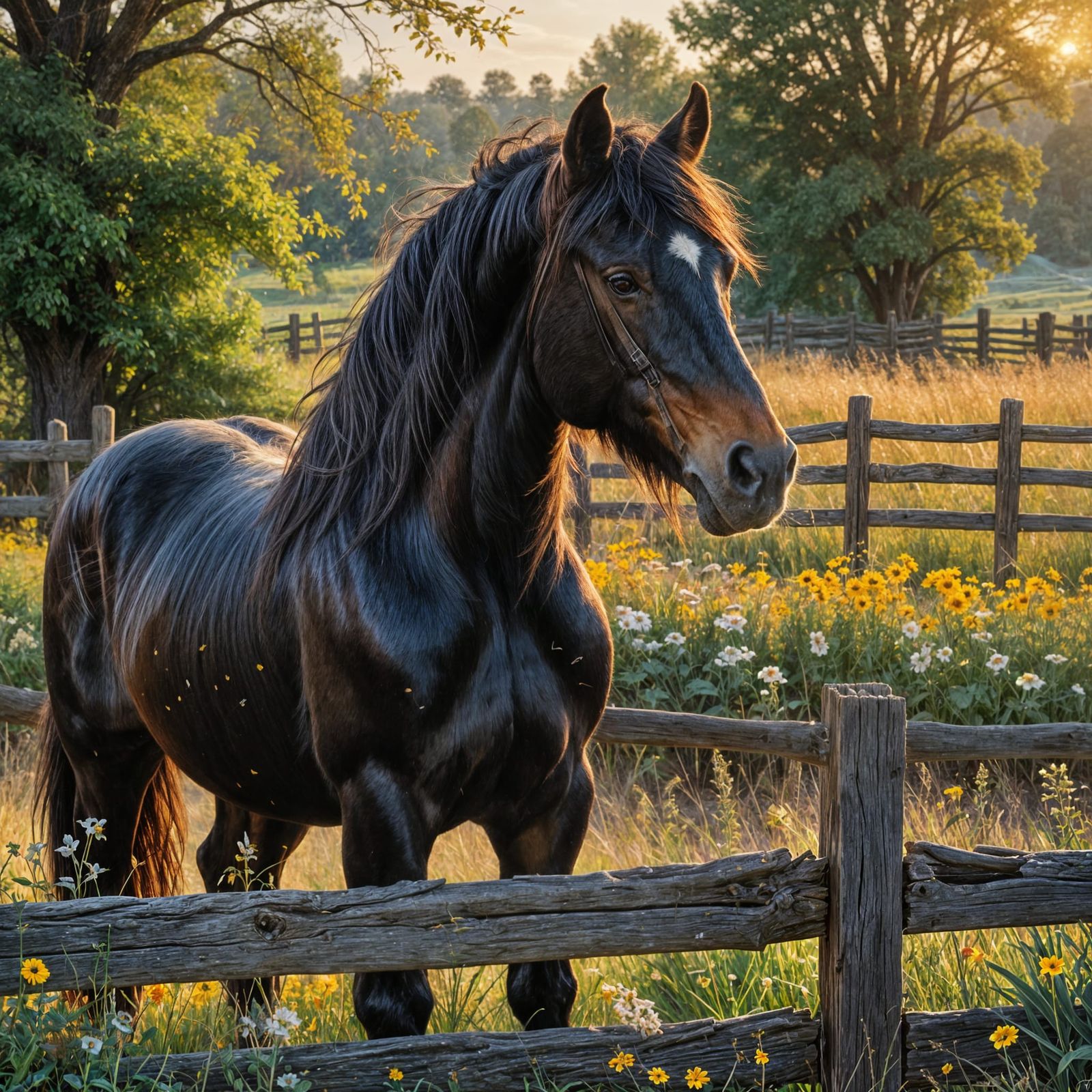Friesian Horse in Vibrant Impasto Oil Painting