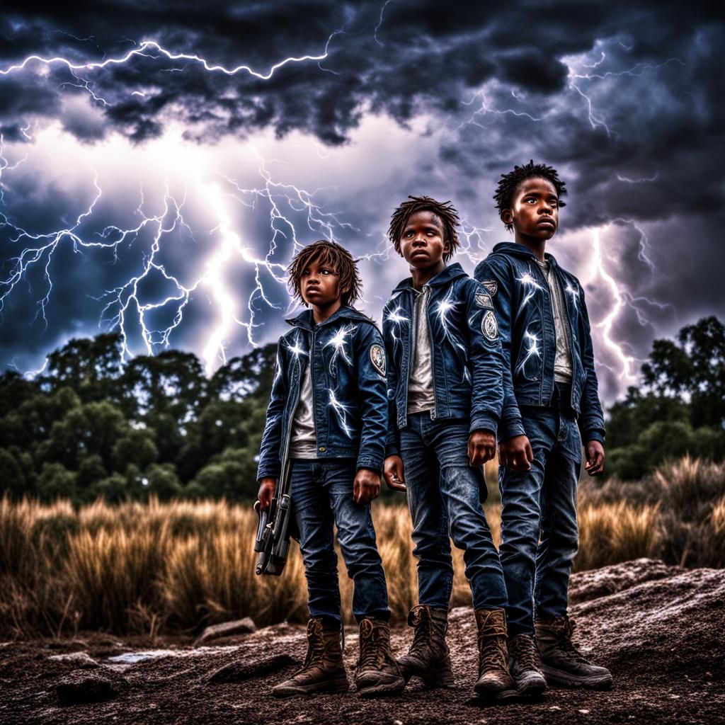 Cosmic Fantasy: Lightning Kids in Hyperrealistic Detail