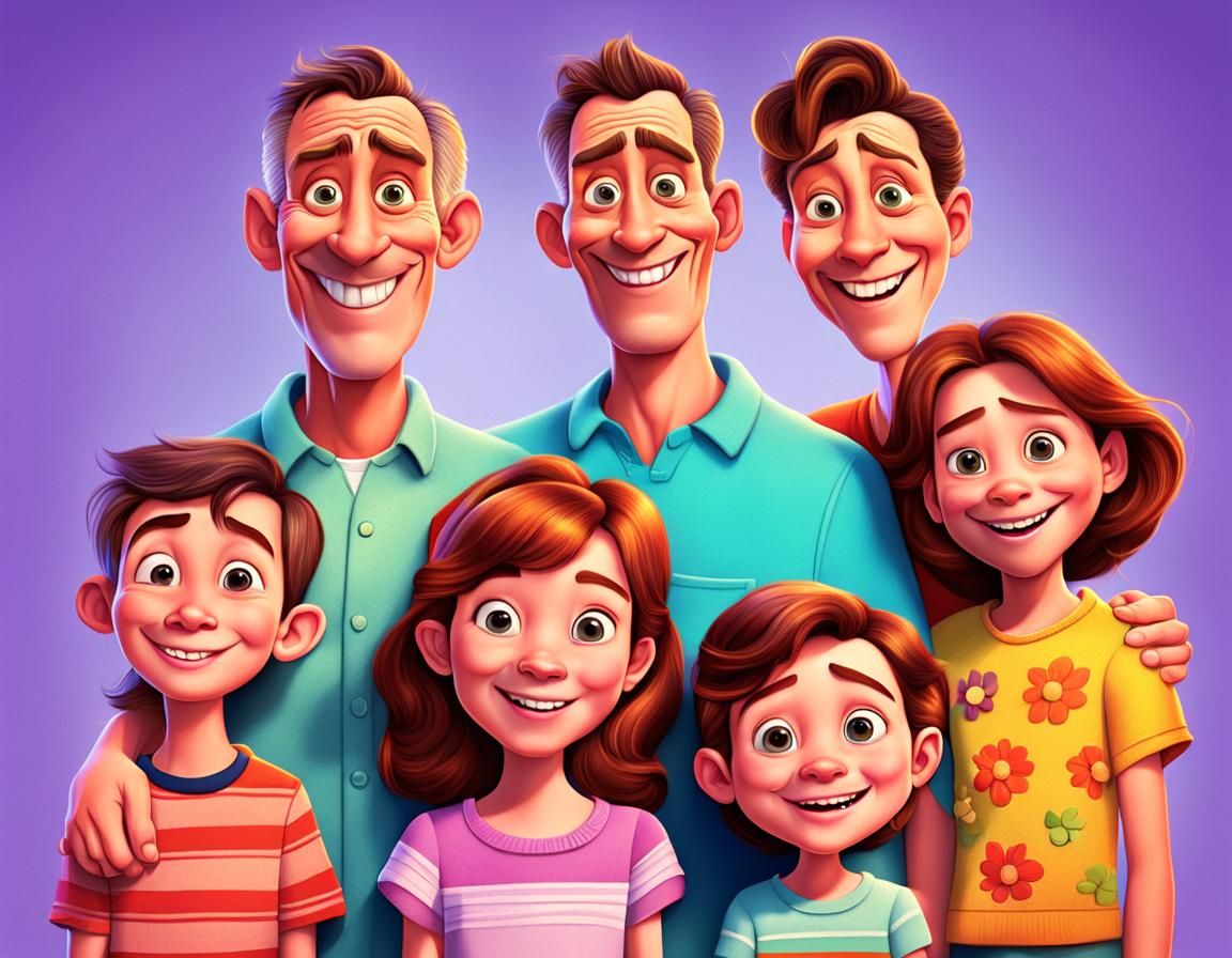 Happy Family Portrait in 3D Cartoon Style