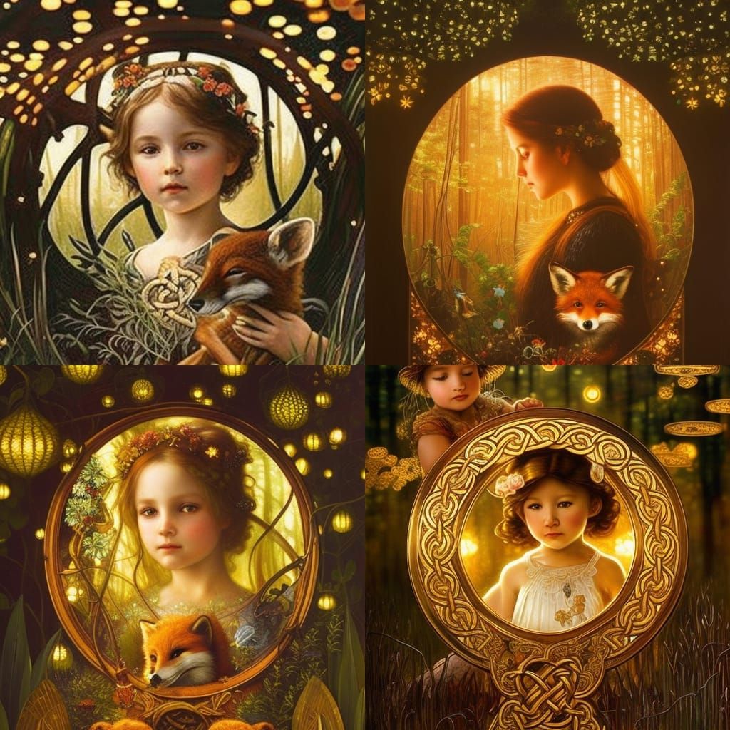 Toddler and Fox Celtic Knot Portrait