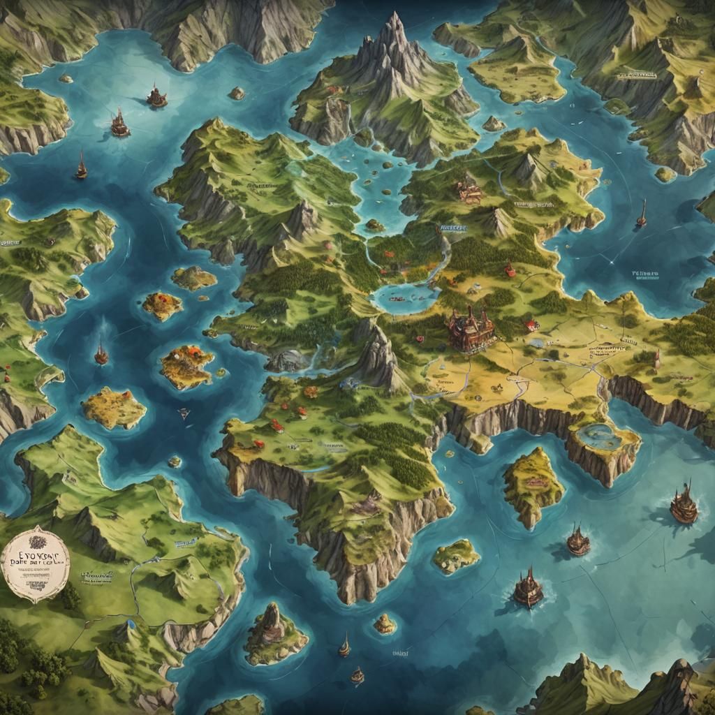 Detailed Watercolour Map of Seven Fantasy Nations